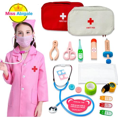 Wooden Pretend Play Doctor Educationa Toys for Children Medical Simulation Medicine Chest Set for Kids Interest Development