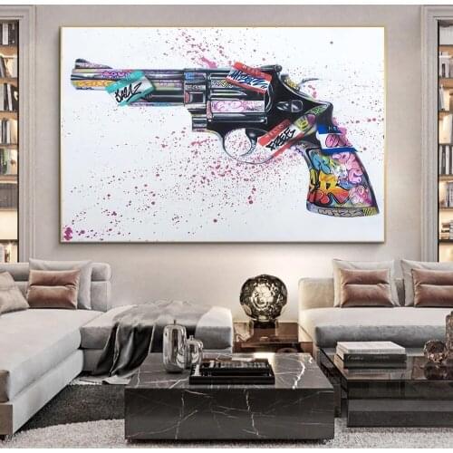 Canvas Graffiti Art Creative Pistol Art Canvas Painting Cuadros Posters Print Wall Art for Living Room Home Decor (No Frame)