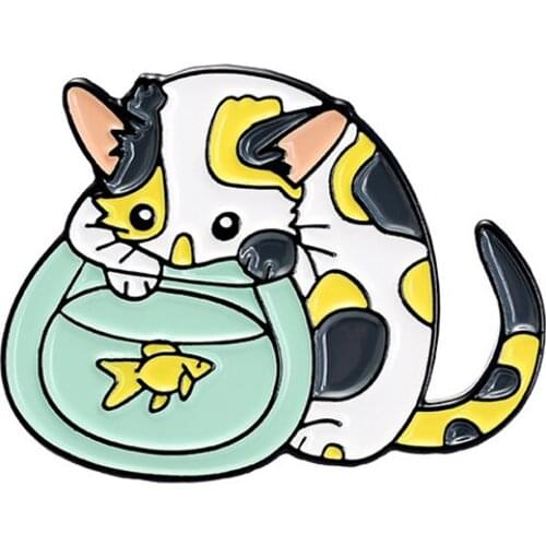 China factory custom die cut cute little cat fish custom metal badge lapel pin brooch safty pin decor promotional gift
