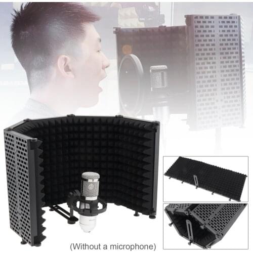 Microphone Isolation Shield 5-Panel Wind Screen Foldable 3/8" and 5/8" Threaded High Density Absorbing Foam for Live Broadcast