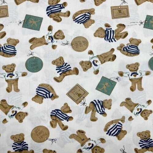 Cartoon BEIGE Cartoon Brown Green Bear Toy 100% Cotton Twill Fabrics for Kids Bedding Cushion Dress Patchwork Decor Craft Tissue
