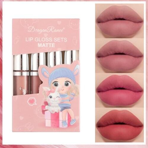 4pcs/set Matte Lipstick Set Velvet Lip Glaze Color Charm Lasting Non-fading Lip Makeup Cosmetics Sexy Lipstick Set Lip Gloss