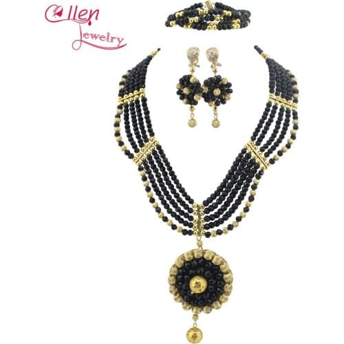 Unique African Beads Jewelry Set nigerian wedding bridal Crystal Beads Necklace Set African style necklace jewelry set W7811