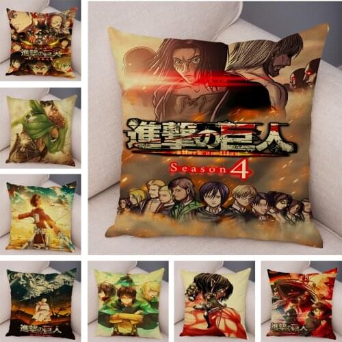 Attack on Titan Cushion Cover Decor Cartoon Japanese Anime Print Pillow Case Soft Plush Pillowcase for Car Sofa Home 45x45cm