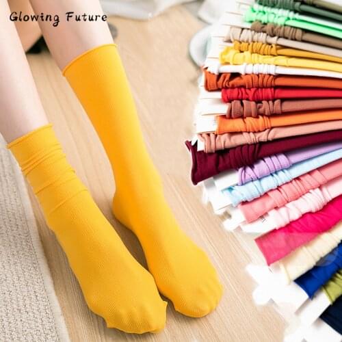 Fashion Woman Socks New Summer Thin Casual Cute Sweet Solid Colors Velvet Ice Cool носки Kawaii Cute Middle Tube Pile of Socks