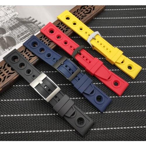 Soft Nature Rubber Watch band 22mm 24mm Black Blue Red Yellow Watchband Bracelet For Breitling strap with logo on buckle
