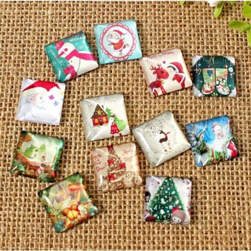 Different Type Lovely Square Glass Mosaic Christmas Mix Pattern Photo Glass Cabochon for Jewelry Making