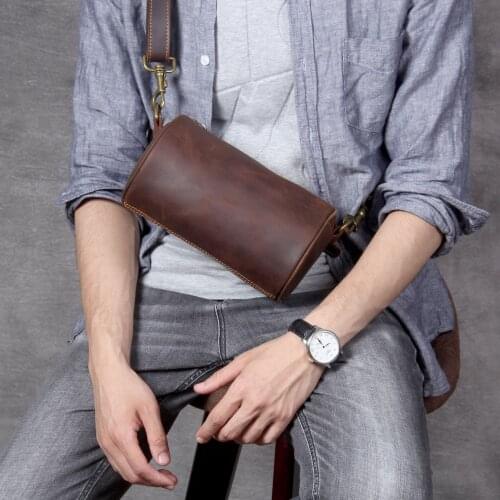 Genuine Leather Men Bag Casual Business Man Shoulder Crossbody Bags Cowhide Large Capacity Top Layer Leather Travel Message Bag
