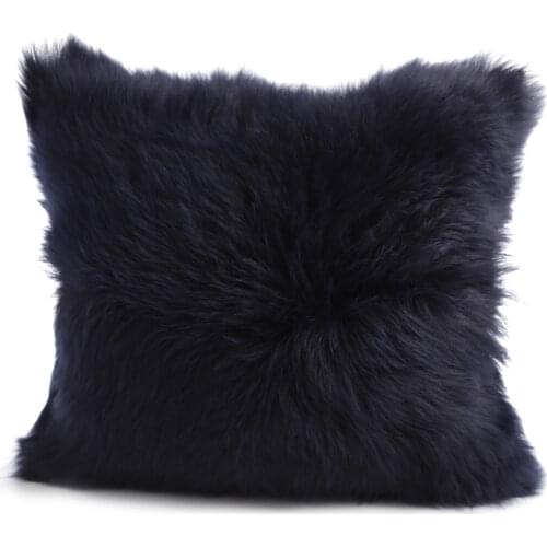 Navy Blue Color Long Pleat Soft, fluffy-Odorless Sheep Fur Pillow Special Design Pillow for Home Living-Outdoor Decorative Pillow