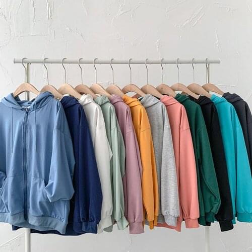 Lilac Hoodies Women Zipper Oversized 2020 Spring Autumn Casual Solid Color Hooded Loose Sweatshirt Harajuku Basic Top Outerwear