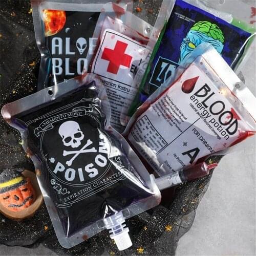 Halloween Decoration Blood Drink Bag Skull Vampire Zombie Pouch Props Blood Drink Container Bag 250ml Water Ornament Party Decor