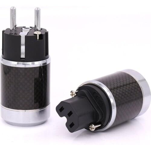 High Quality 1pair EU Schuko Rhodium Plated Carbon Fiber AC Power Plug Connector +IEC connector for DIY Hifi power Cable
