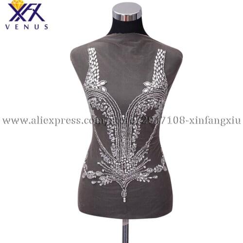 XFX VENUS Handmade Rhinestone Beaded Appliqued for wedding decoration accessories Patch embroidered Patches silver color