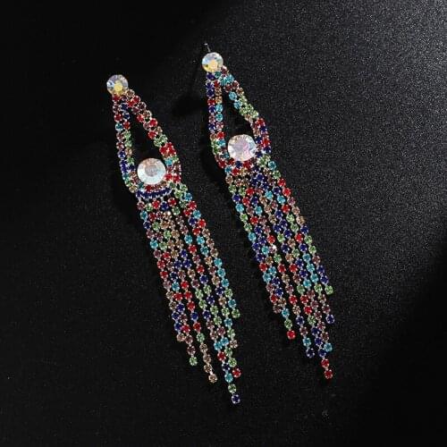 YFJEWE Fashion Crystal Long Tassel Wedding Earrings AB Color Bridal Drop Dangle Earrings Engagement Jewelry Accessories E637