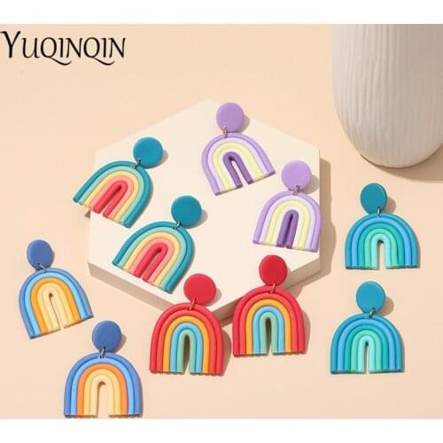 Ladies Rainbow Clay Drop Earrings For Women Fashion Jewelry Korean Polymerclay Big Long Dangle Earrings Trend Hanging For Girls