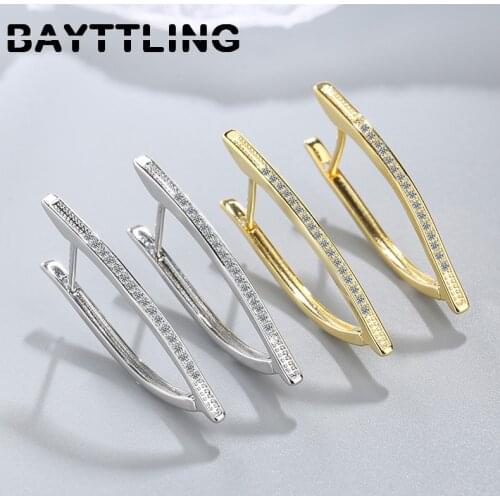 BAYTTLING 925 Sterling Silver 35MM V Shape Hoop Earrings For Woman CZ Zircon Gold & Silver Earrings Wedding Jewelry gifts
