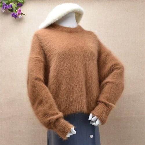 Hot Autumn womens sweater winter bottoming Pullover knitted short high quality Angora rabbit hair loose oversize mink cashmere