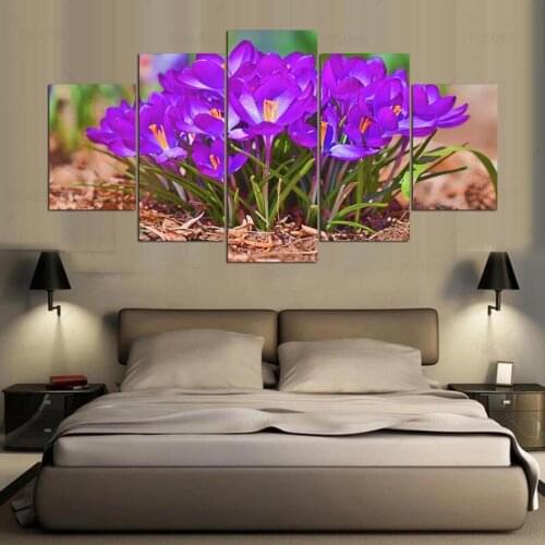 5 panel Modern Spring Flowers Crocus Modern HD Art Print Wall Art Canvas Framed Paintings For Living Room Wall Decor Picture