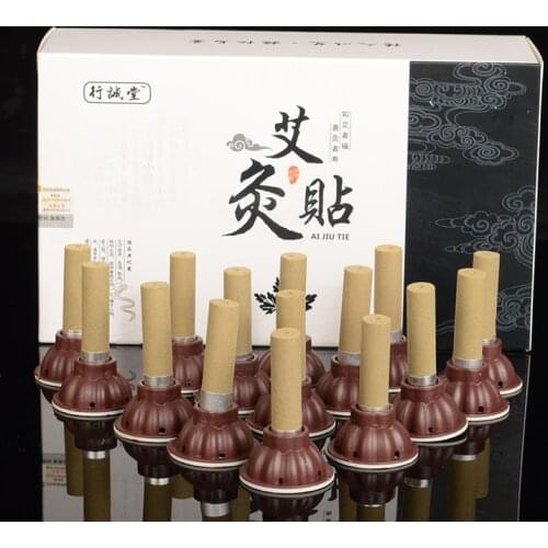 60pcs/set Mini Self-adhesive Acupuncture Massage Sticker Moxa Stick Moxibustion Smokeless Roll Artemisia Box Holder Roller Cream