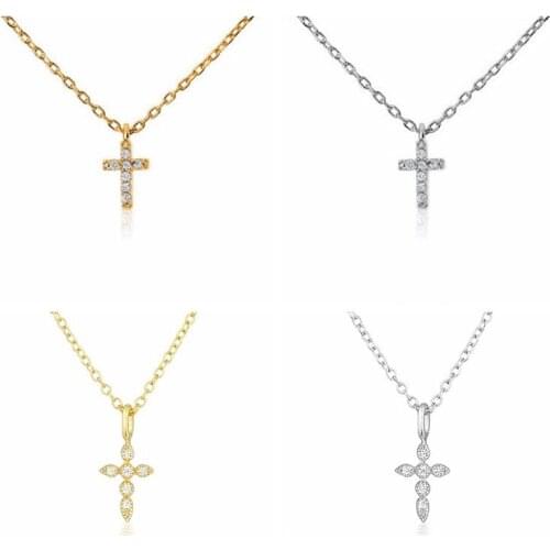 925 Sterling Silver Cross Pendants Necklace for Women CZ Crystal Clavicle Chain Fashion Personality Jewelry Prom Accessories