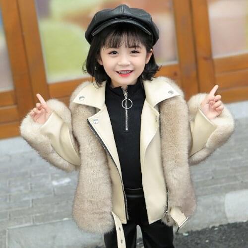 Childrens Fur Coat Winter Girls and Boys Imitation Fox Hair Thickness Jacket Motorcycle suit Fur Leather padded suit CT099