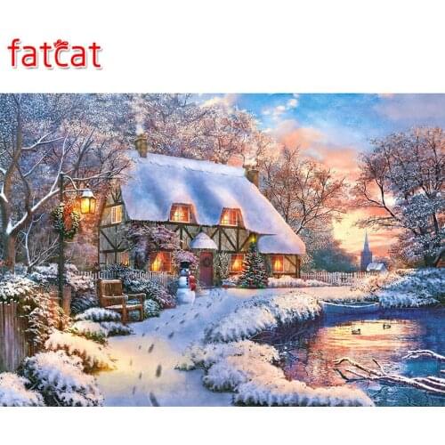 FATCAT 5d diy diamond painting full square round cabin diamond embroidery rhinestone needlework landscape home decor AE141