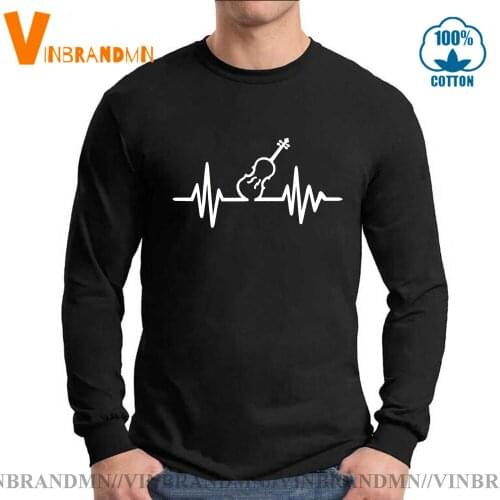 Funny Violin heartbeat T-shirt Men Simple Summer Tops Orchestra Music Lover Tee shirt Heartbeat Violin Long Sleeves T shirt