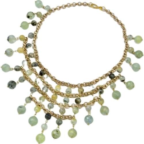 GG Jewelry 19" Natural Green Prehnite Gems stone Gold Plated Chain Necklace