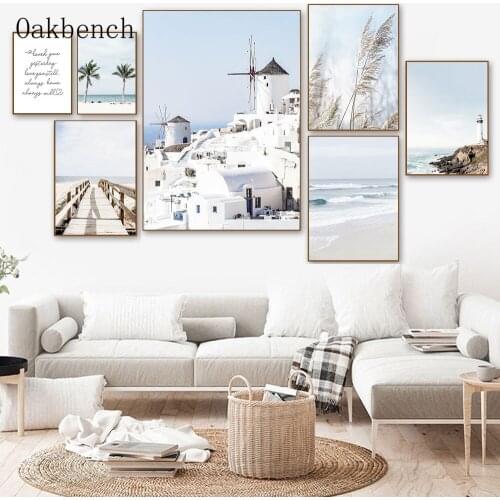 Blue Sea Landscape Painting Reed Posters And Prints Palm Tree Canvas Print Ocean Poster Nordic Wall Pictures Home Decoration