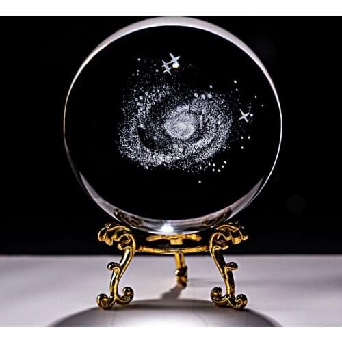 Crystal Ball 3D Laser Engraved Quartz Glass Sphere Home Decoration Ornaments Globe Galaxy Miniatures Creative Figurines Gifts