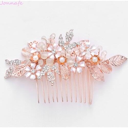 Jonnafe Boho Rose Gold Flower Leaf Bridal Bridal Hair Comb Piece Hand wired Wedding Women Party Prom Headpiece Hair Ornament