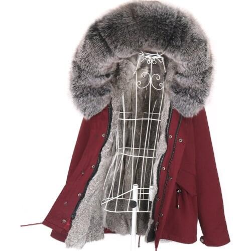 Short winter coat women waterproof parka real fur jacket 2020 plus size vest big natural fox fur collar hooded rabbit fur liner