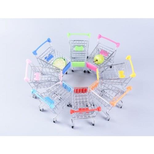 Mini Supermarket Hand Trolley Shopping Utility Cart Storage Basket Pretend Kids HX6D