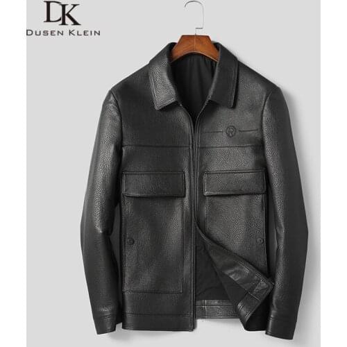 Men Genuine Leather Jacket Real Sheepskin Jackets Casual Short Black Pockets 2019 Autumn New Jacket for Man 9011