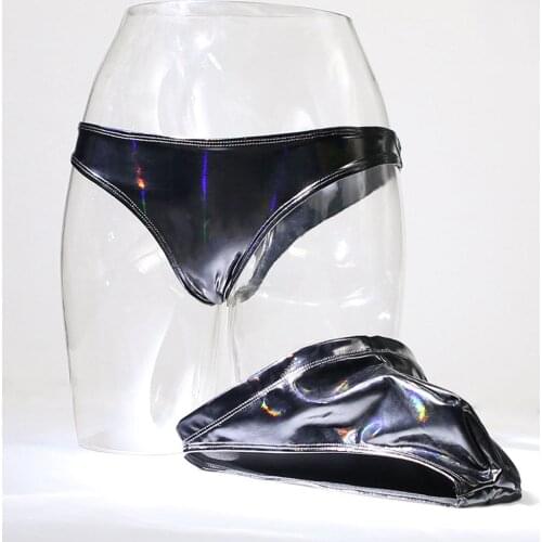 Wet Look Plus Size Laser PVC Shiny Mens Underwear Convex Pouch Bikini PU Faux Leather Briefs Ropa Interior Hombre Calcinha Tanga
