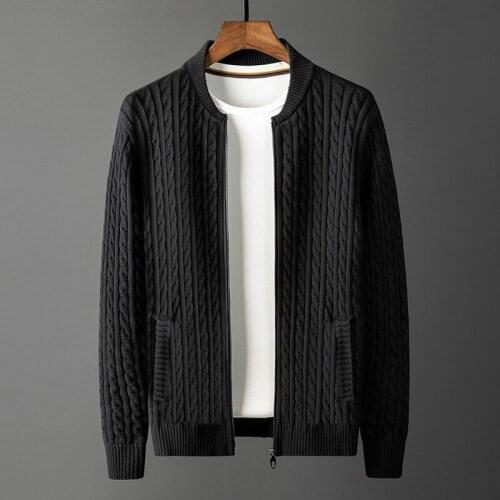 2021 classic High Quality Spring Men Knitted Cardigan Jacket Stand Collar Casual Computer Striped Sweater Men Plus Size M -4XL