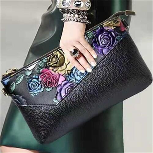 New Women Flower Printing Bag Leather Purse Black Shoulder Bag Mini Crossbody Handbag Ladies Clutch Bag women messenger bags
