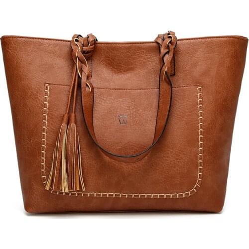 2020 New Women bag Oil wax Hand Bag Shoulder Bag Womens Leather Handbags Fashion Lady messenger Bags High capacity tassel Box