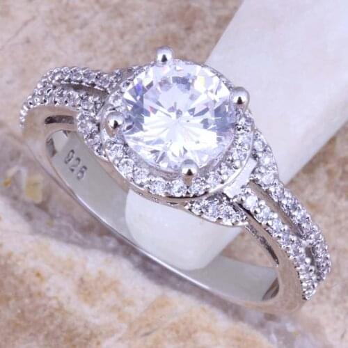 Fascinating White Cubic Zirconia CZ Silver Plated Ring Size 5 / 6 / 7 / 8 / 9 / 10 / 11 / 12 S0445