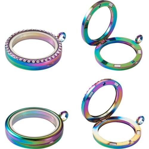 2Pcs Alloy Glass Rhinestone Photo Frame Living Memory Magnetic Locket Pendant Floating Charms for Jewelry DIY Women Men Necklace