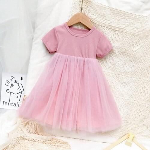 Girls dress summer princess baby fashion dresses children net yarn party pure cotton casual solid color toddler cute clothing