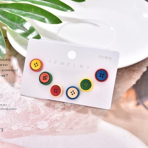 Korean Style Simple Mini Personality Small Earrings Female Fashion Flower Button Small Fresh and Cute Earring Set Wholesale