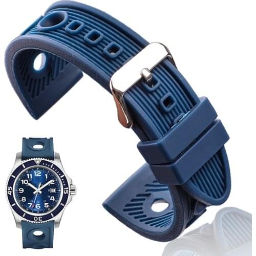 Silicone Watch Band Bracelet 22mm Black Blue Women Men Rubber Watch Strap Stainless Steel Polished Pin Buckle