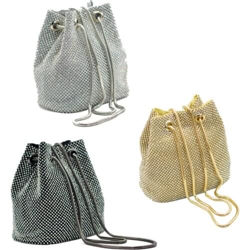 Luxury Women Handmade Bucket Crystal Evening Bag Rhinestone Clutch Crystal Gold Clutch Shoulder Bucket Diamond Shoulder Bag