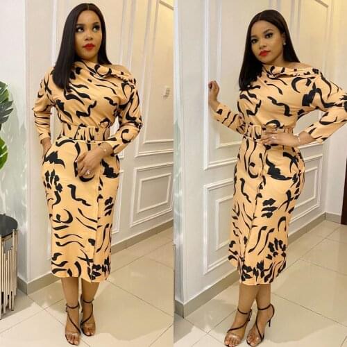 Spring and Autumn Long Sleeve Off Shoulder Large Size Pencil Skirt Women Dress with Belt