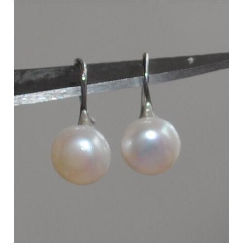 Woman Jewelry Earring 10mm Bright White Pearl Dangle Hook Earring Real Natural Freshwater pearl
