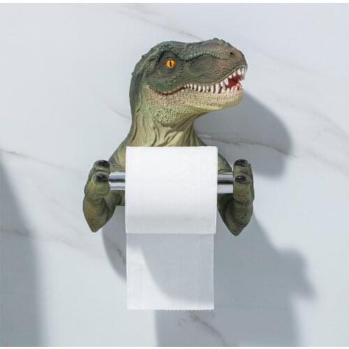 Resin Simulation Dinosaur Paper Towel Rack Free Punch Cartoon Animal Rack Creative Toilet Roll Paper Tube Bathroom Accessories