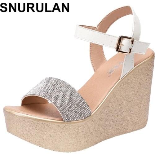 SNURULAN Big Size 32-43 Extremem High Heels Sandals Women Wedding Shoes Summer 2021 Bling Glitter Platform Wedges Sandals Party