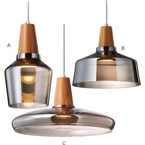 Modern light luxury bedroom Restaurant Bar wood art simple lamp living room bedroom Nordic solid wood glass chandelier