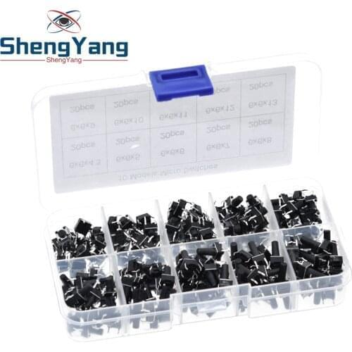 10 models 200pcs 6*6 Tact Switch Tactile Push Button Switch Kit, Height: 4.3MM~13MM DIP 4P micro switch 6x6 Key switch